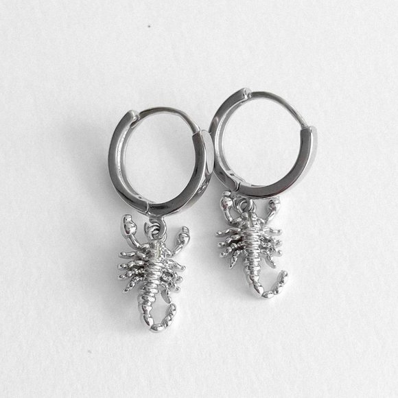 Small Silver Huggie Earrings, Silver Hoop Earrings, Gothic Earrings‌‌‌‌‌‌ - Picture 4 of 4